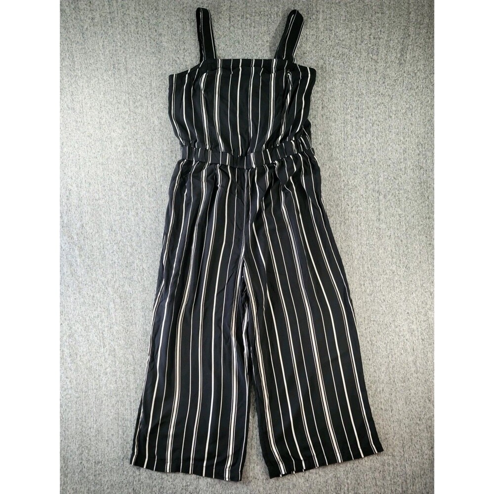 Arizona Jean Co Large Jumpsuit Black White Vertical Stripe Wide Leg Cropped Cami